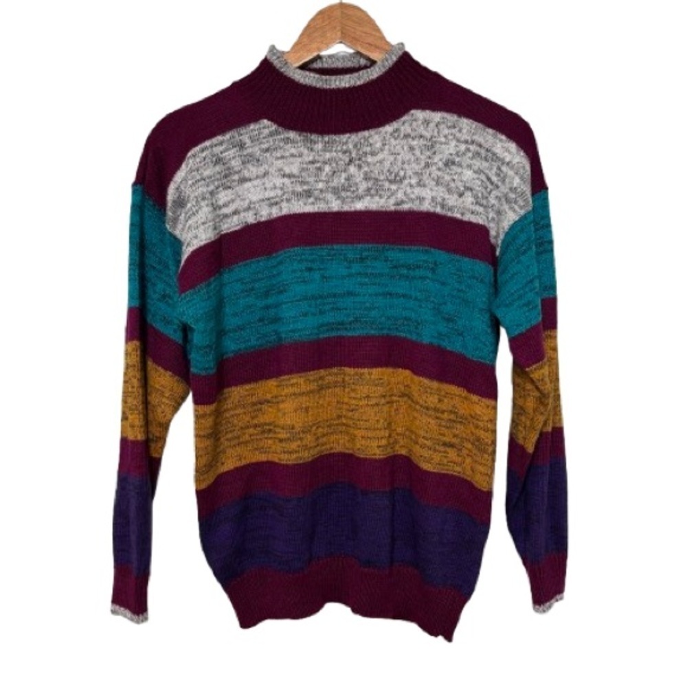Vintage Spice of Life Multi Color Striped Knit Sweater Size M
